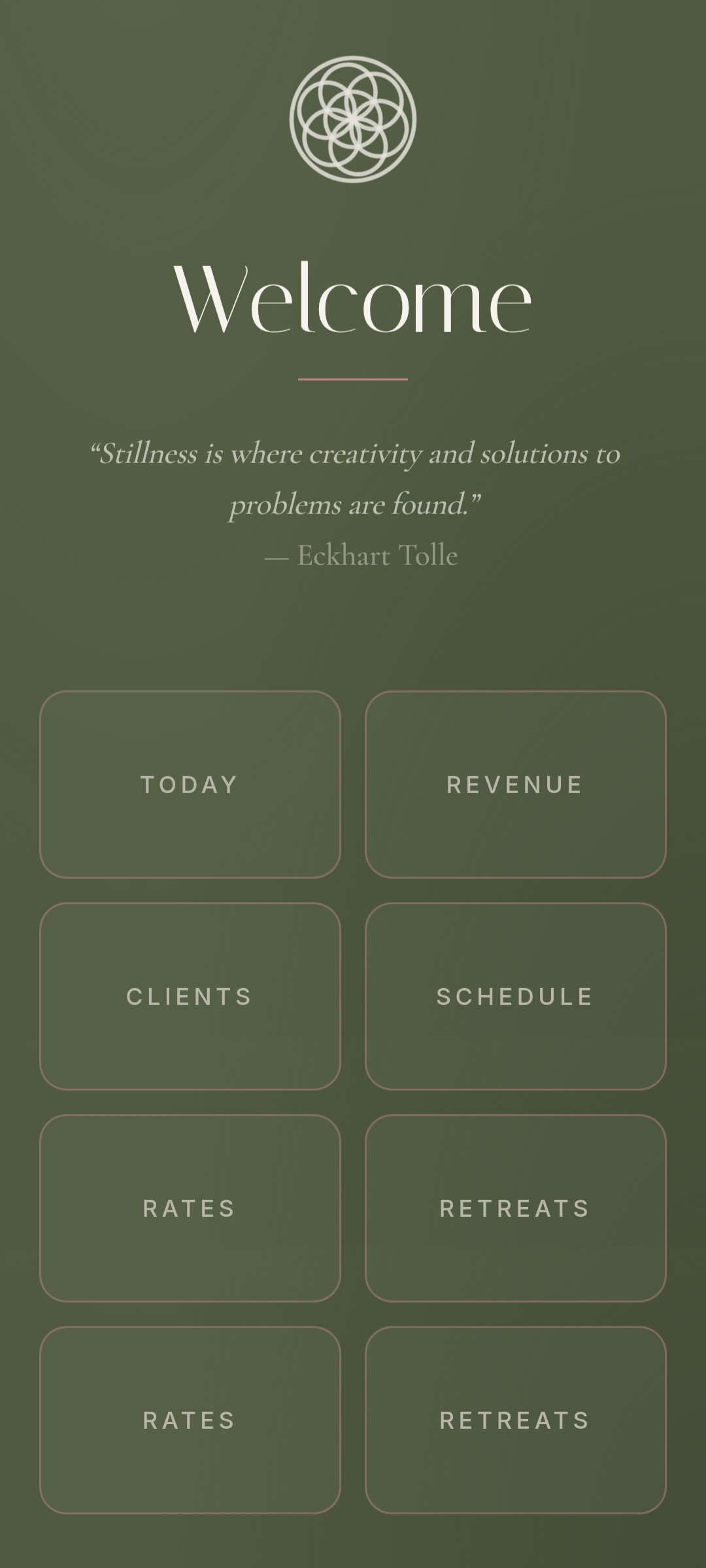 CIRA welcome screen for a wellness practice